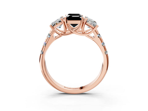 Rose gold Three-Stone Fancy Black Emerald Cut Diamond Pavé Band with Prong Setting_3