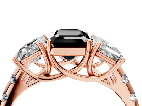 Rose gold Three-Stone Fancy Black Emerald Cut Diamond Pavé Band with Prong Setting_4