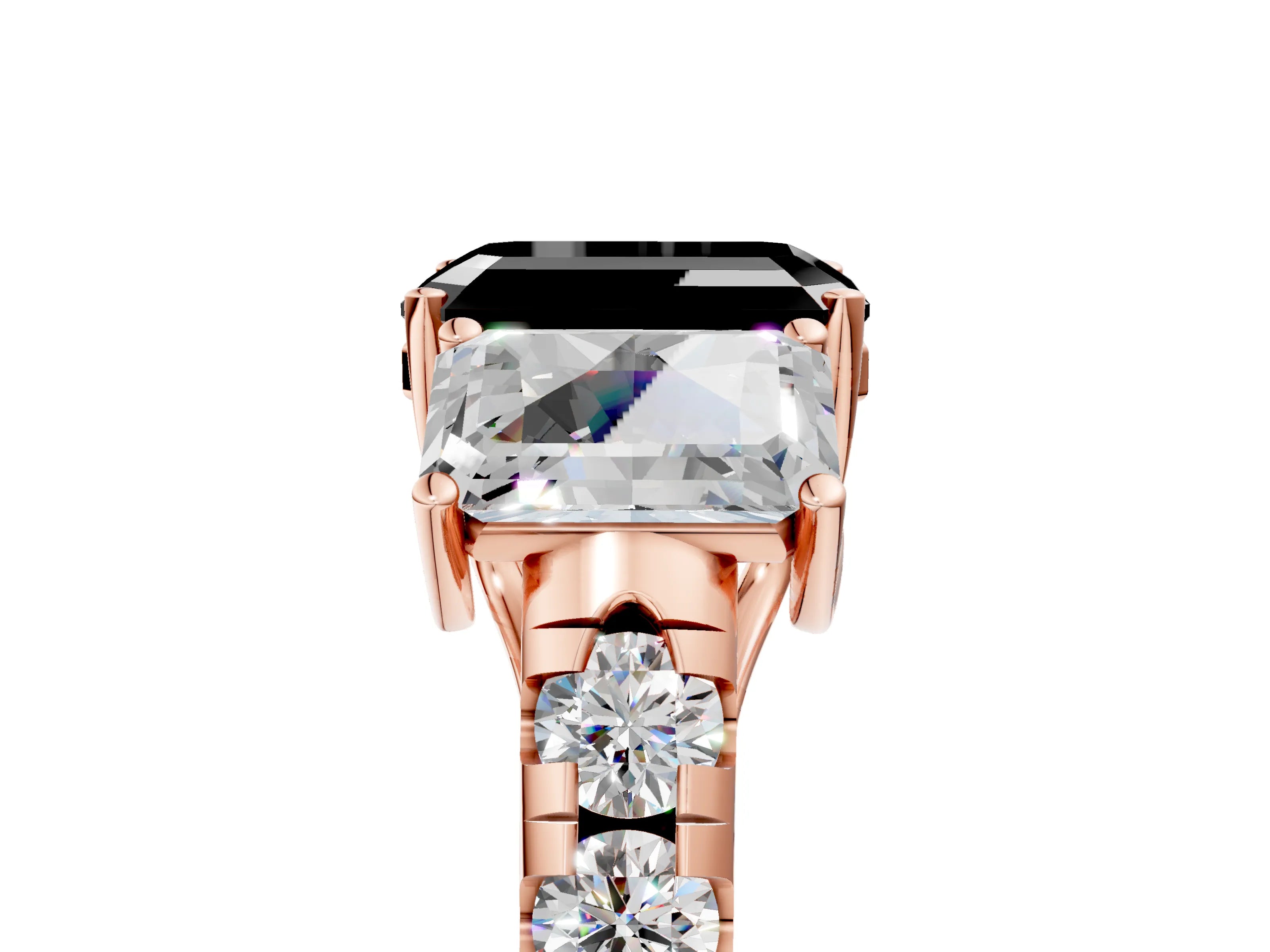 Rose gold Three-Stone Fancy Black Emerald Cut Diamond Pavé Band with Prong Setting_5