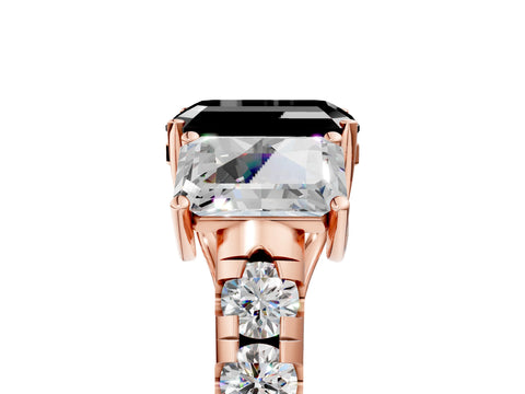 Rose gold Three-Stone Fancy Black Emerald Cut Diamond Pavé Band with Prong Setting_5