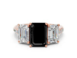 Rose gold Three-Stone Fancy Black Emerald Cut Diamond Ring with Pavé Band and Prong Setting_24