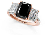 Rose gold Three-Stone Fancy Black Emerald Cut Diamond Ring with Pavé Band and Prong Setting_25