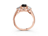 Rose gold Three-Stone Fancy Black Emerald Cut Diamond Ring with Pavé Band and Prong Setting_27