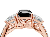 Rose gold Three-Stone Fancy Black Emerald Cut Diamond Ring with Pavé Band and Prong Setting_28