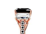 Rose gold Three-Stone Fancy Black Emerald Cut Diamond Ring with Pavé Band and Prong Setting_29