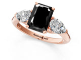 Rose gold Three-Stone Fancy Black Emerald Cut Diamond Ring with Pear Side Stones and Four-Prong Setting_1