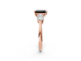 Rose gold Three-Stone Fancy Black Emerald Cut Diamond Ring with Pear Side Stones and Four-Prong Setting_2