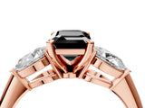 Rose gold Three-Stone Fancy Black Emerald Cut Diamond Ring with Pear Side Stones and Four-Prong Setting_4