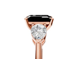 Rose gold Three-Stone Fancy Black Emerald Cut Diamond Ring with Pear Side Stones and Four-Prong Setting_5