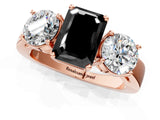 Rose gold Three-Stone Fancy Black Emerald Cut Diamond Ring with Round Side Stones, Classic Band, and Four-Prong Setting_1