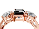 Rose gold Three-Stone Fancy Black Emerald Cut Diamond Ring with Round Side Stones, Classic Band, and Four-Prong Setting_4