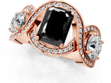 Rose gold Three-Stone Fancy Black Emerald Cut Diamond Wave Pave Band with Prong Setting_1
