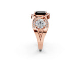 Rose gold Three-Stone Fancy Black Emerald Cut Diamond Wave Pave Band with Prong Setting_2