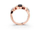 Rose gold Three-Stone Fancy Black Emerald Cut Diamond Wave Pave Band with Prong Setting_3