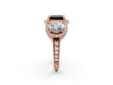 Rose gold Three-Stone Fancy Black Emerald Cut Halo Diamond Milgrain Band with Four-Prong Setting_2