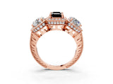 Rose gold Three-Stone Fancy Black Emerald Cut Halo Diamond Milgrain Band with Four-Prong Setting_3