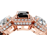 Rose gold Three-Stone Fancy Black Emerald Cut Halo Diamond Milgrain Band with Four-Prong Setting_4