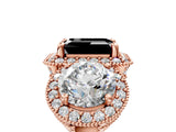 Rose gold Three-Stone Fancy Black Emerald Cut Halo Diamond Milgrain Band with Four-Prong Setting_5
