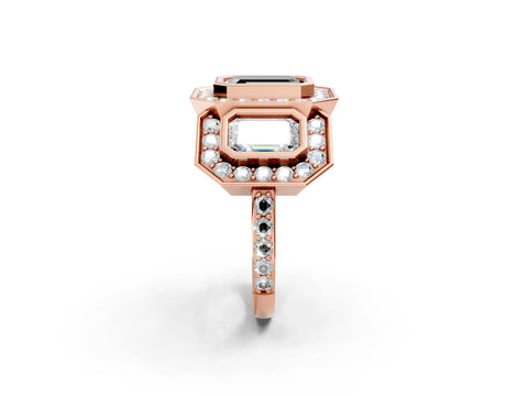 Rose gold Three-Stone Fancy Black Emerald Cut Halo Pavé Diamond Ring_14