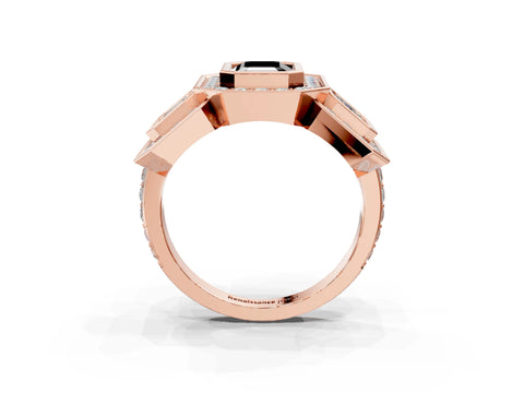 Rose gold Three-Stone Fancy Black Emerald Cut Halo Pavé Diamond Ring_15