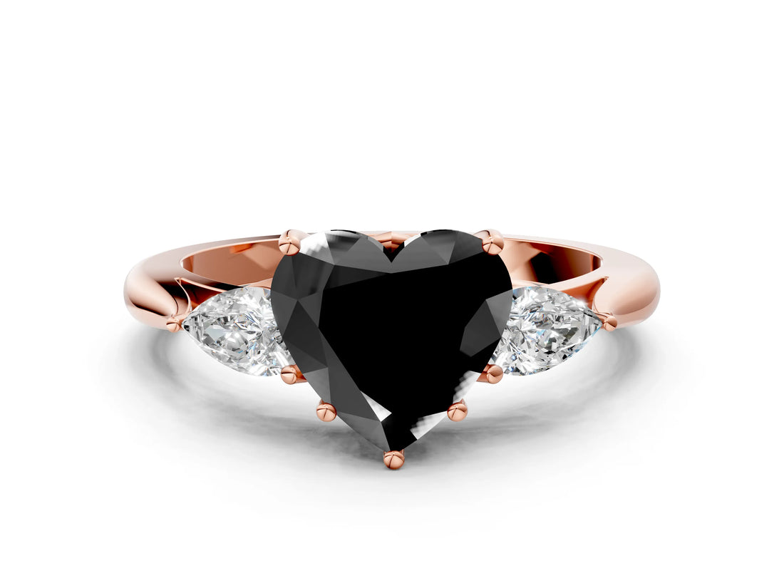 Rose gold Three-Stone Fancy Black Heart Cut Brilliant Diamond Solitaire Ring with Tapered Band and Four-Prong Setting_3