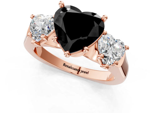 Rose gold Three-Stone Fancy Black Heart Cut Brilliant Diamond Trellis Ring with Comfort Fit Band_1