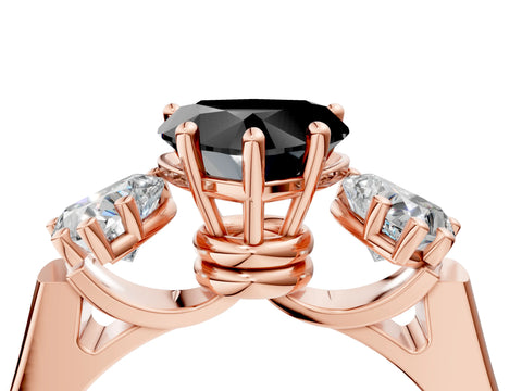 Rose gold Three-Stone Fancy Black Heart Cut Brilliant Diamond Trellis Ring with Comfort Fit Band_4