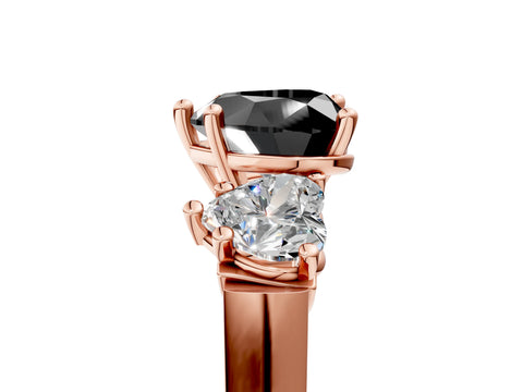 Rose gold Three-Stone Fancy Black Heart Cut Brilliant Diamond Trellis Ring with Comfort Fit Band_5