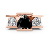 Rose gold Three Stone Fancy Black Heart Cut Cut Channel Set Diamond Ring