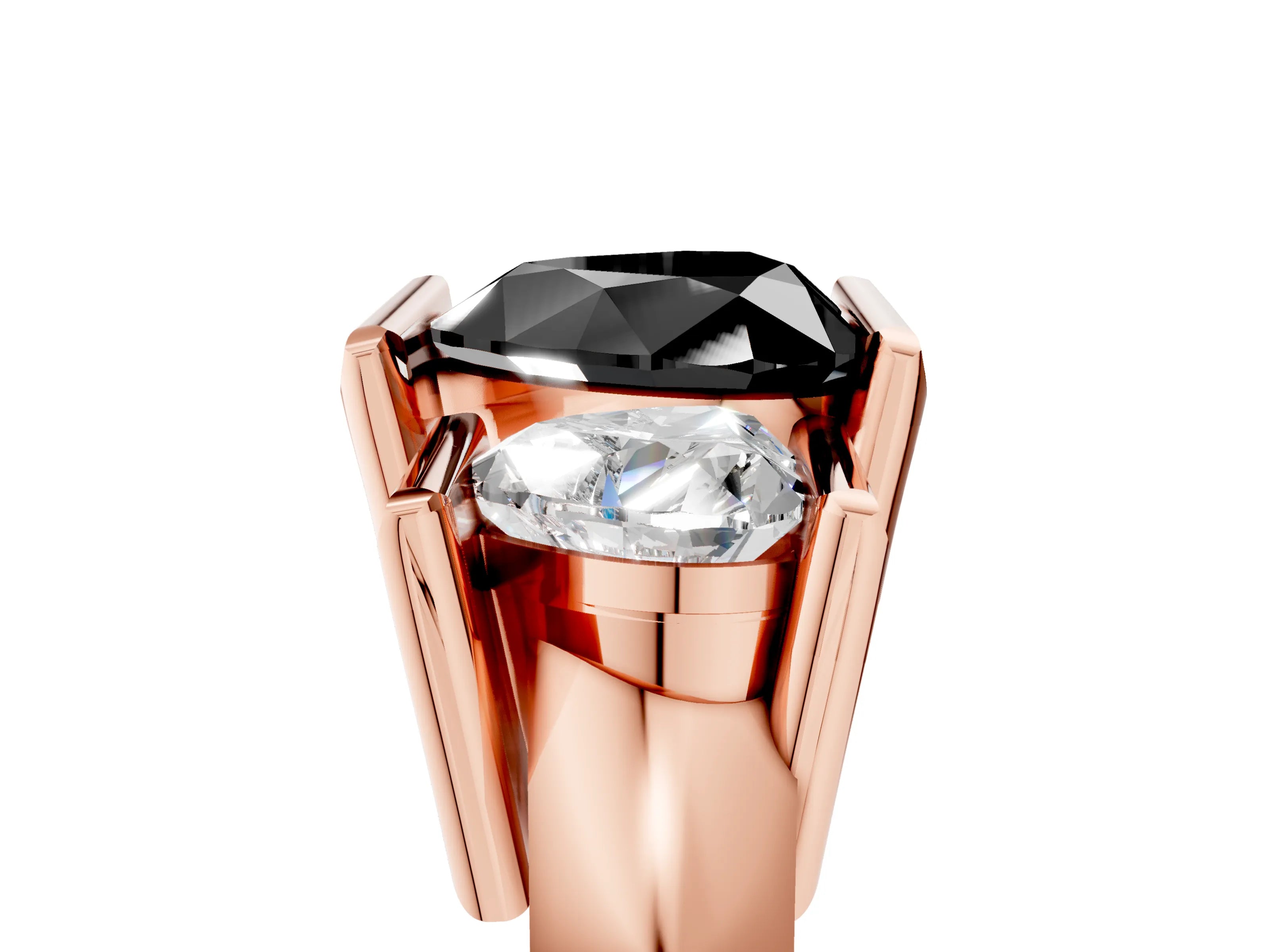 Rose gold Three Stone Fancy Black Heart Cut Cut Channel Set Diamond Ring_5