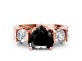 Rose gold Three-Stone Fancy Black Heart Cut Cut Classic Band Prong Setting Ring