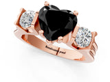 Rose gold Three-Stone Fancy Black Heart Cut Cut Classic Band Prong Setting Ring_1