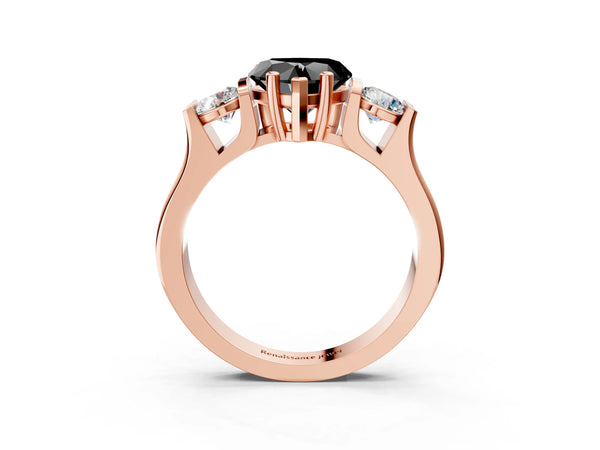 Rose gold Three-Stone Fancy Black Heart Cut Classic Band Prong Setting Ring