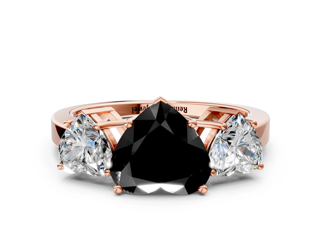 Rose gold Three-Stone Fancy Black Heart Cut Cut Diamond Engagement Ring with Flat Band and Four-Prong Setting_12