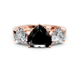Rose gold Three-Stone Fancy Black Heart Cut Cut Diamond Engagement Ring with Flat Band and Four-Prong Setting_12