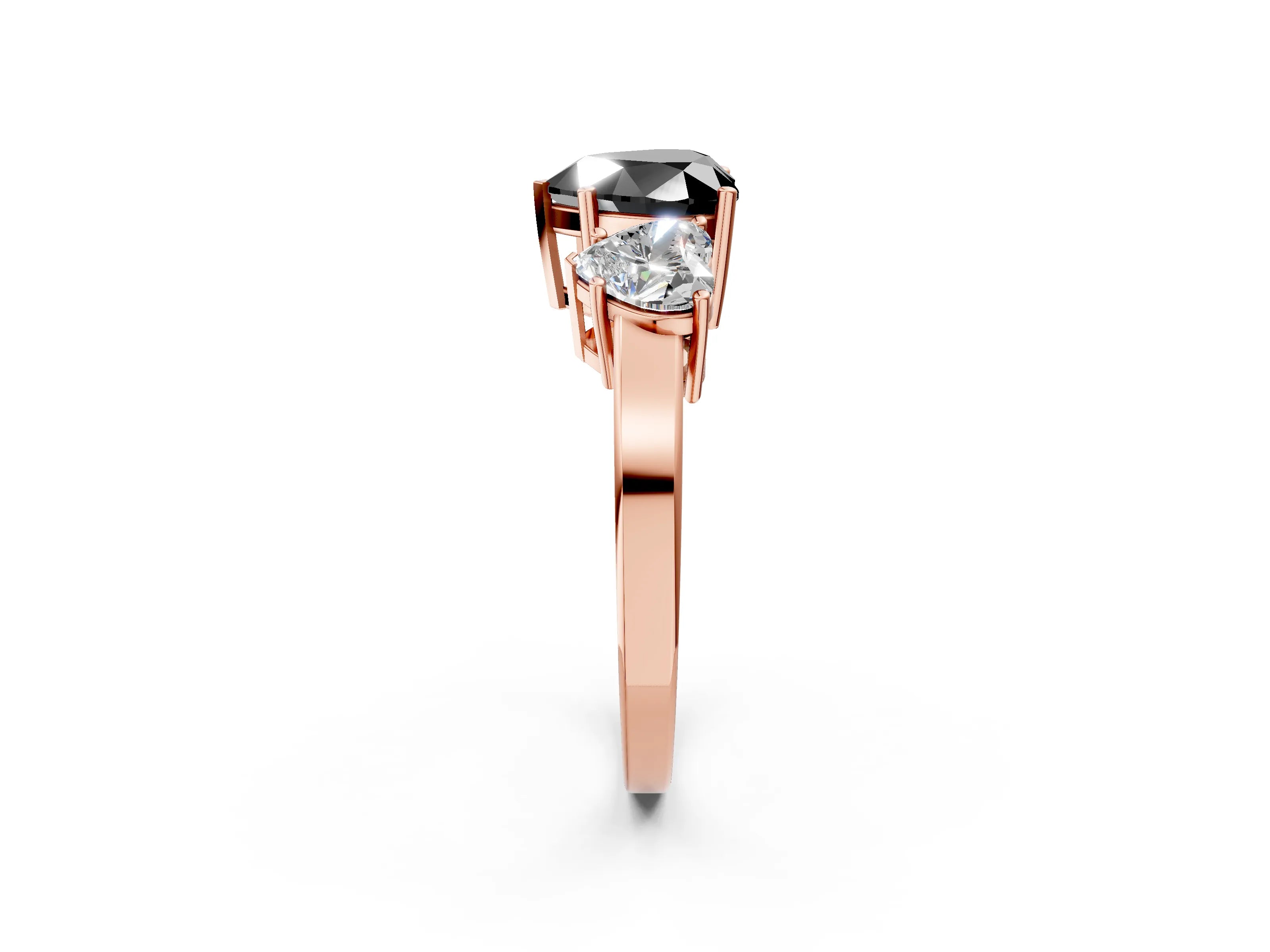 Rose gold Three-Stone Fancy Black Heart Cut Cut Diamond Engagement Ring with Flat Band and Four-Prong Setting_2
