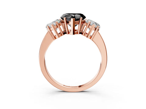 Rose gold Three-Stone Fancy Black Heart Cut Cut Diamond Engagement Ring with Flat Band and Four-Prong Setting_3
