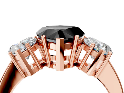 Rose gold Three-Stone Fancy Black Heart Cut Cut Diamond Engagement Ring with Flat Band and Four-Prong Setting_4