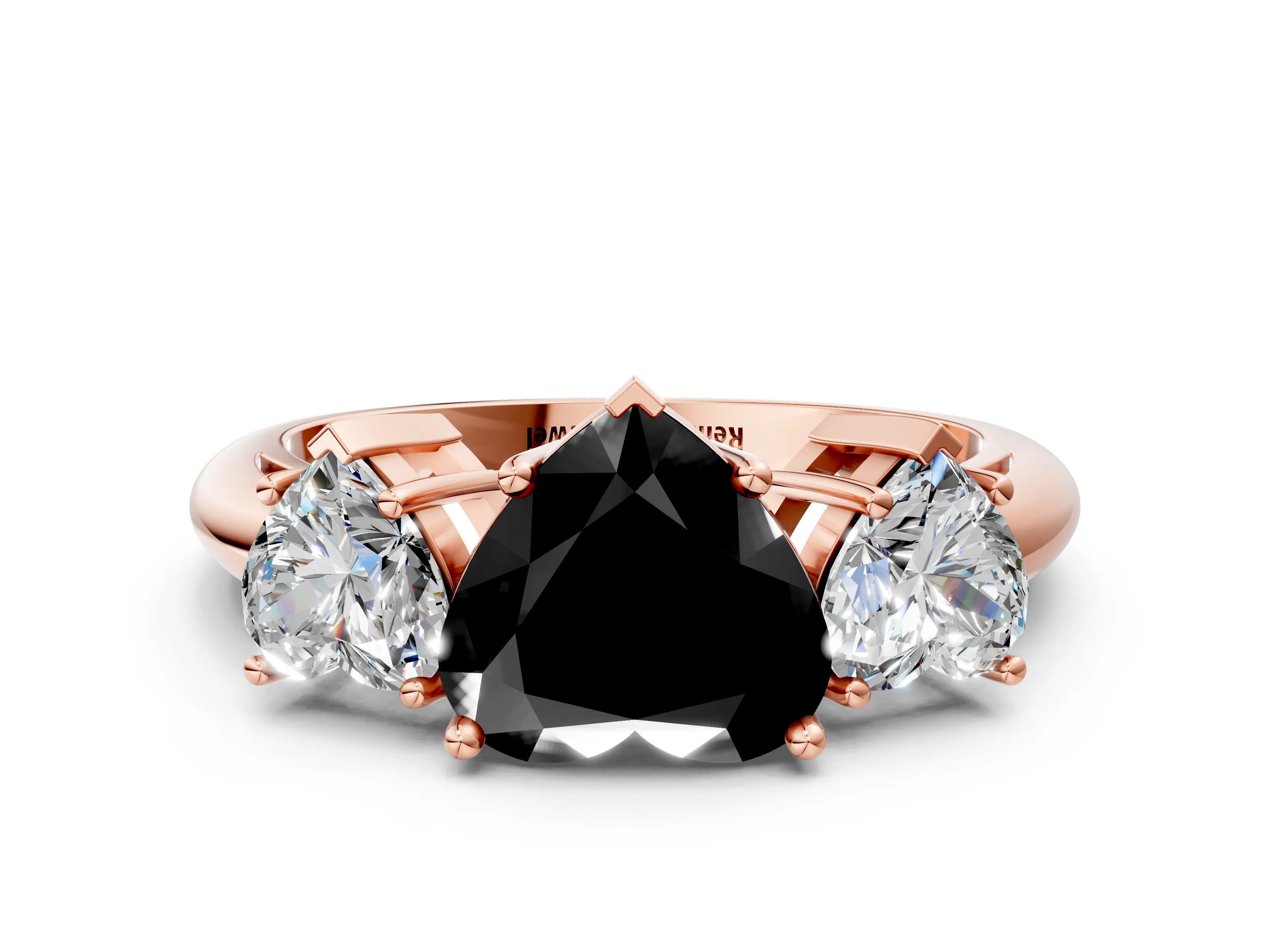 Rose gold Three-Stone Fancy Black Heart Cut Cut Diamond Engagement Ring with Prong Setting on a White Gold Band_24