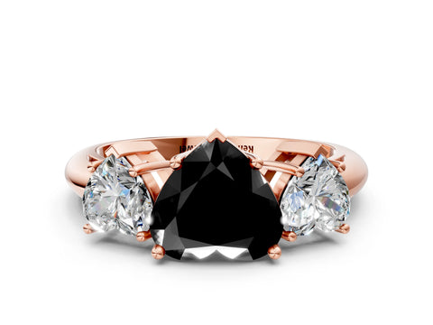 Rose gold Three-Stone Fancy Black Heart Cut Cut Diamond Engagement Ring with Prong Setting on a White Gold Band_24