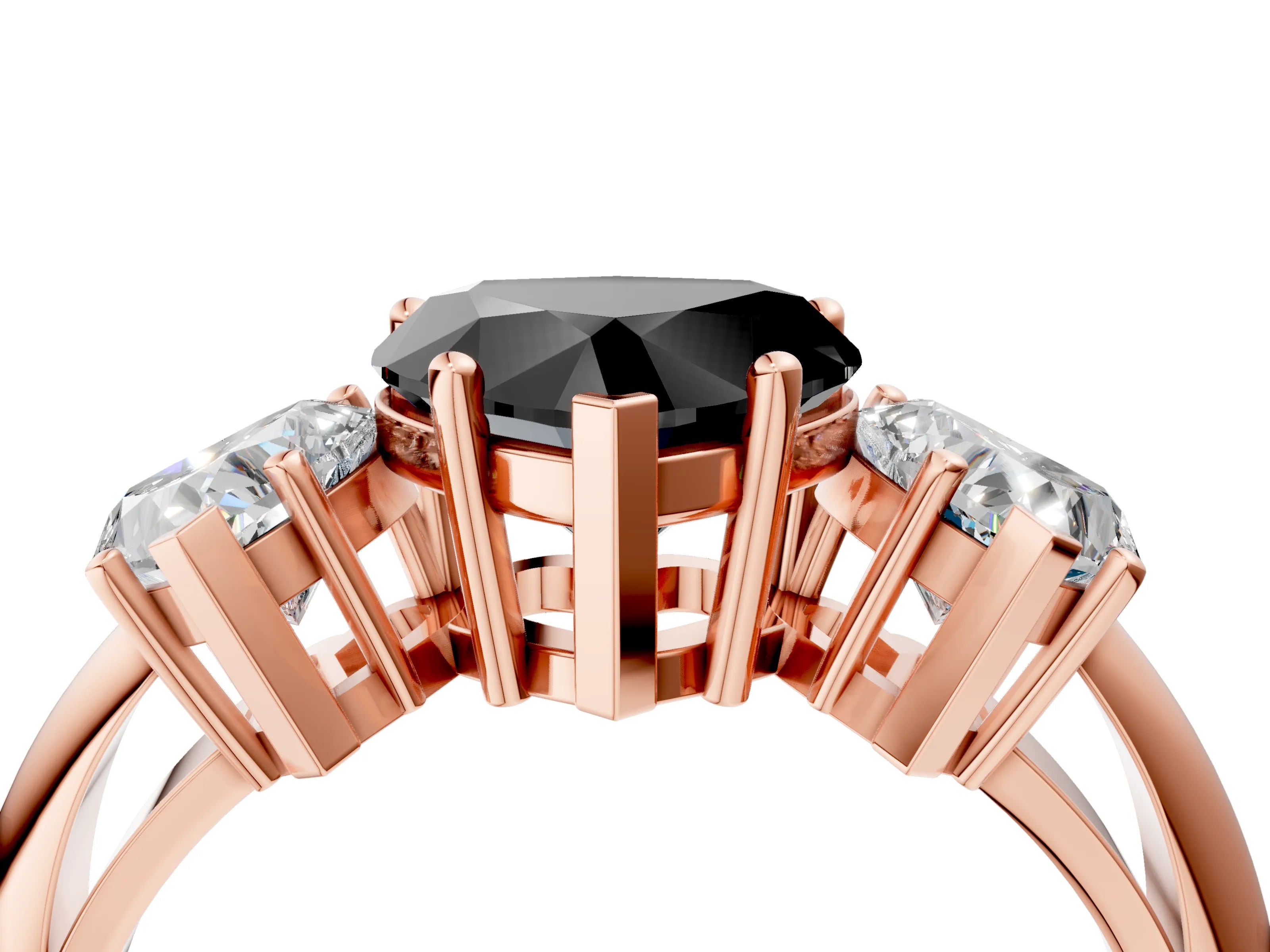 Rose gold Three-Stone Fancy Black Heart Cut Cut Diamond Engagement Ring with Prong Setting on a White Gold Band_4