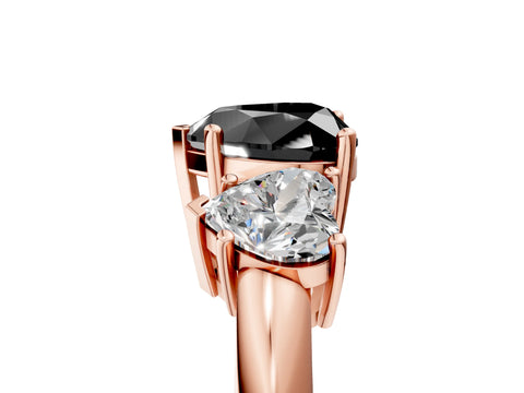 Rose gold Three-Stone Fancy Black Heart Cut Cut Diamond Engagement Ring with Prong Setting on a White Gold Band_5