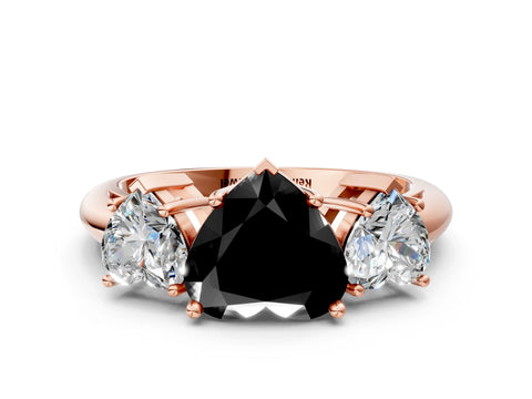 Rose gold Three-Stone Fancy Black Heart Cut Cut Diamond Engagement Ring with Prong Setting on a White Gold Band
