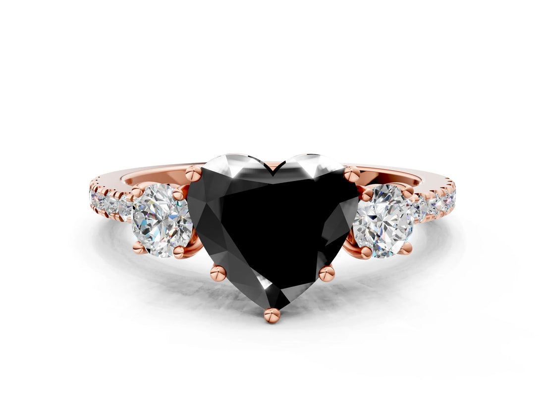 Rose gold Three-Stone Fancy Black Heart Cut Cut Diamond Pavé Band with Prong Setting_18