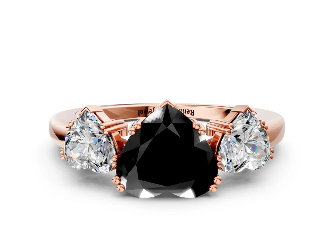 Rose gold Three-Stone Fancy Black Heart Cut Cut Diamond Ring with Channel Set Band and Four-Prong Setting