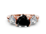 Rose gold Three-Stone Fancy Black Heart Cut Cut Diamond Ring with Channel Set Band and Four-Prong Setting