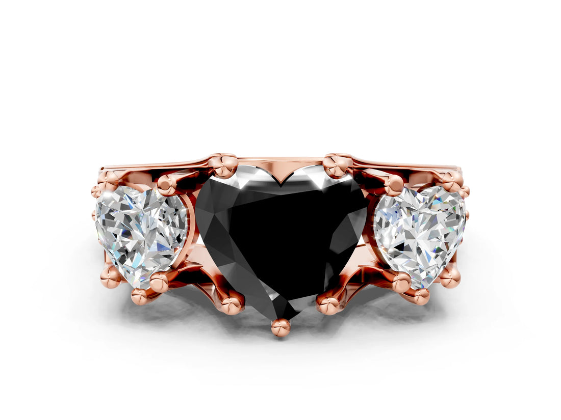 Rose gold Three-Stone Fancy Black Heart Cut Cut Diamond Ring with Channel-Set Band and Four-Prong Setting_12