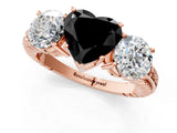 Rose gold Three-Stone Fancy Black Heart Cut Cut Diamond Ring with Channel-Set Band and Prong Setting_1
