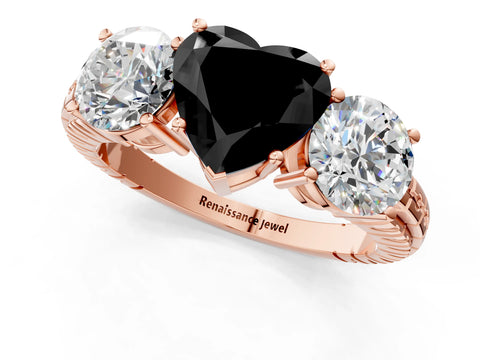 Rose gold Three-Stone Fancy Black Heart Cut Cut Diamond Ring with Channel-Set Band and Prong Setting_1