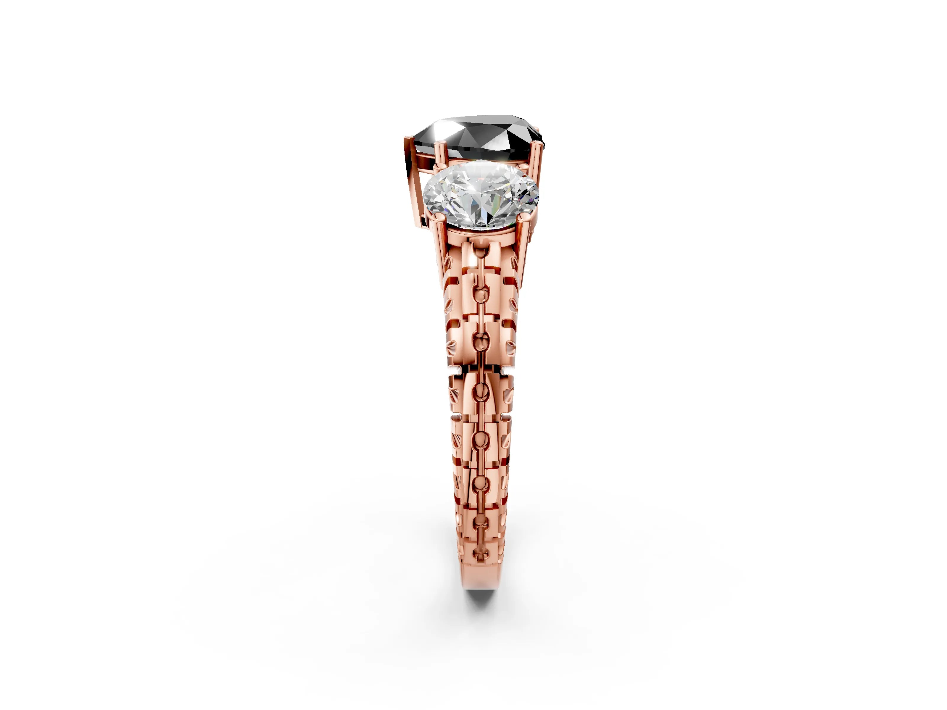 Rose gold Three-Stone Fancy Black Heart Cut Cut Diamond Ring with Channel-Set Band and Prong Setting_2